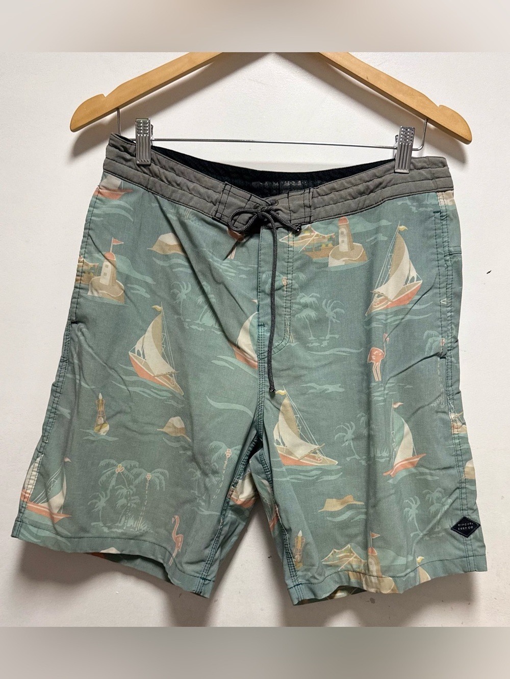 Rip Curl Seafoam Green Sailboat Print Board Shorts